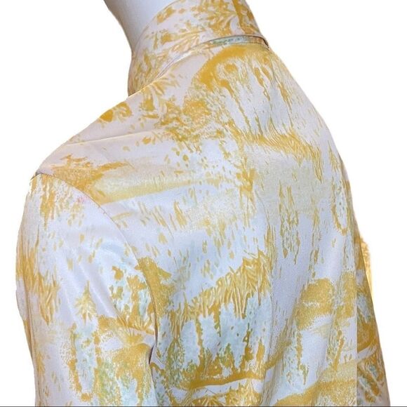 Vintage 1970s Vera Button Down Geometric Long Sleeve Shirt M Saffron Marigold - Picture 5 of 15